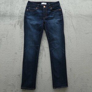 Women's blue low-rise stretch straight-leg jeans